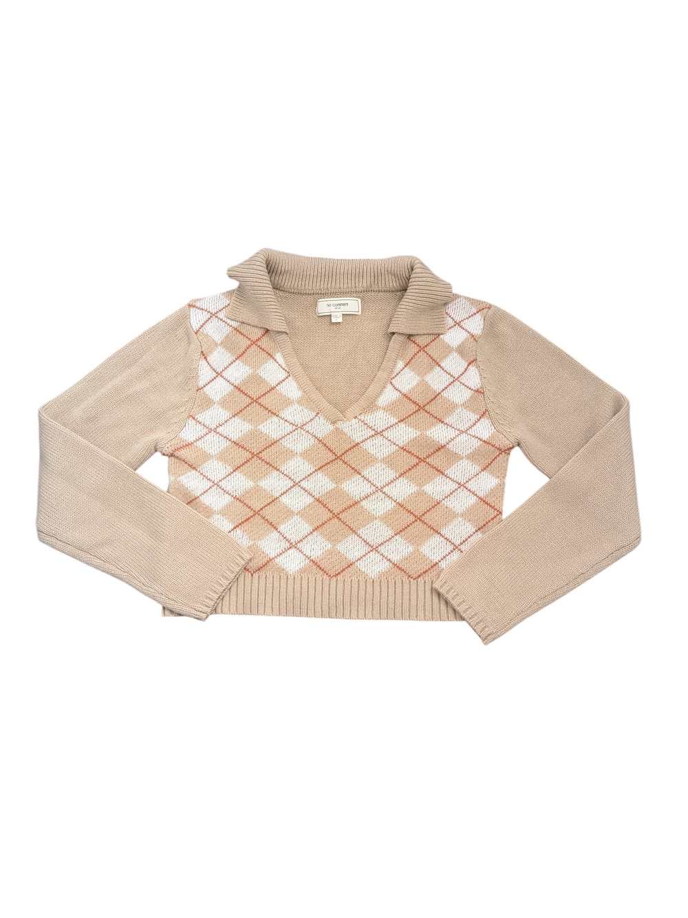 Tan Argyle Collared V-Neck Sweater
